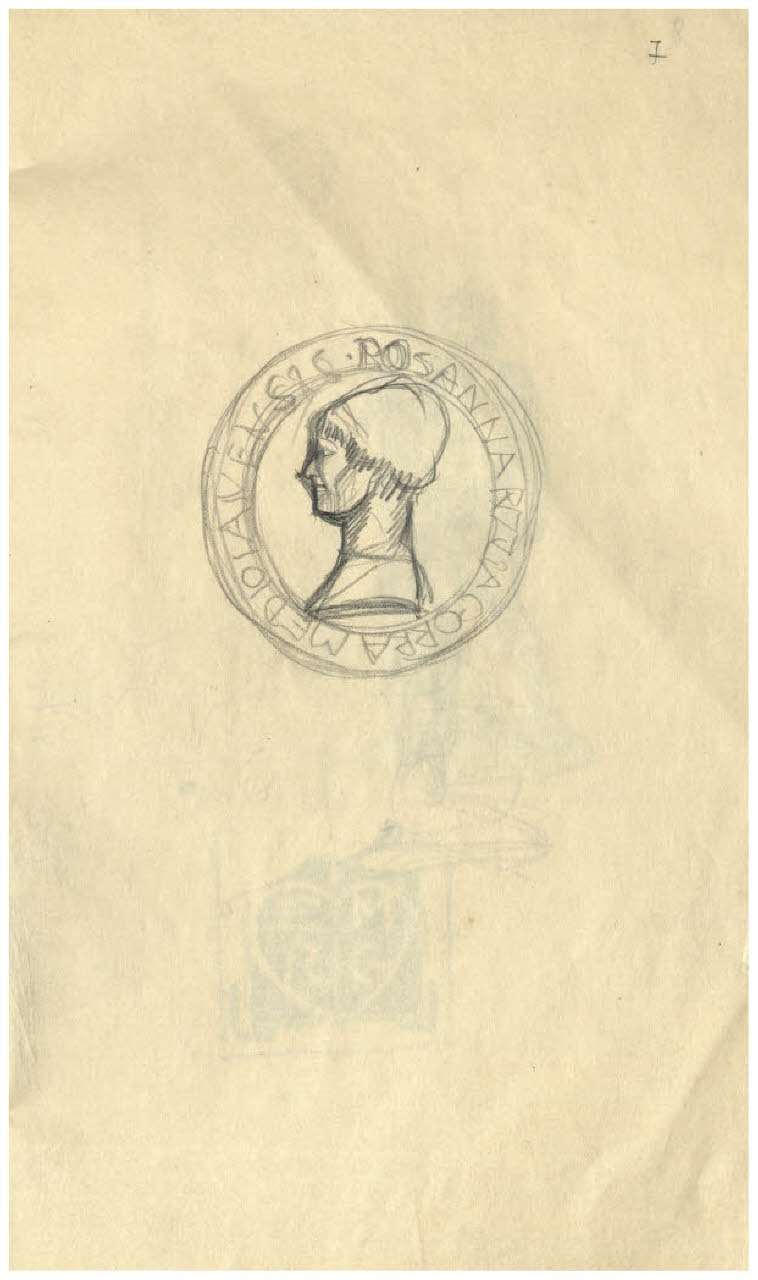 Medaglia con ritratto femminile di profilo - Mediolanensis Rosanna Rizza Gorra (disegno) di Disertori, Benvenuto Maria (sec. XX)