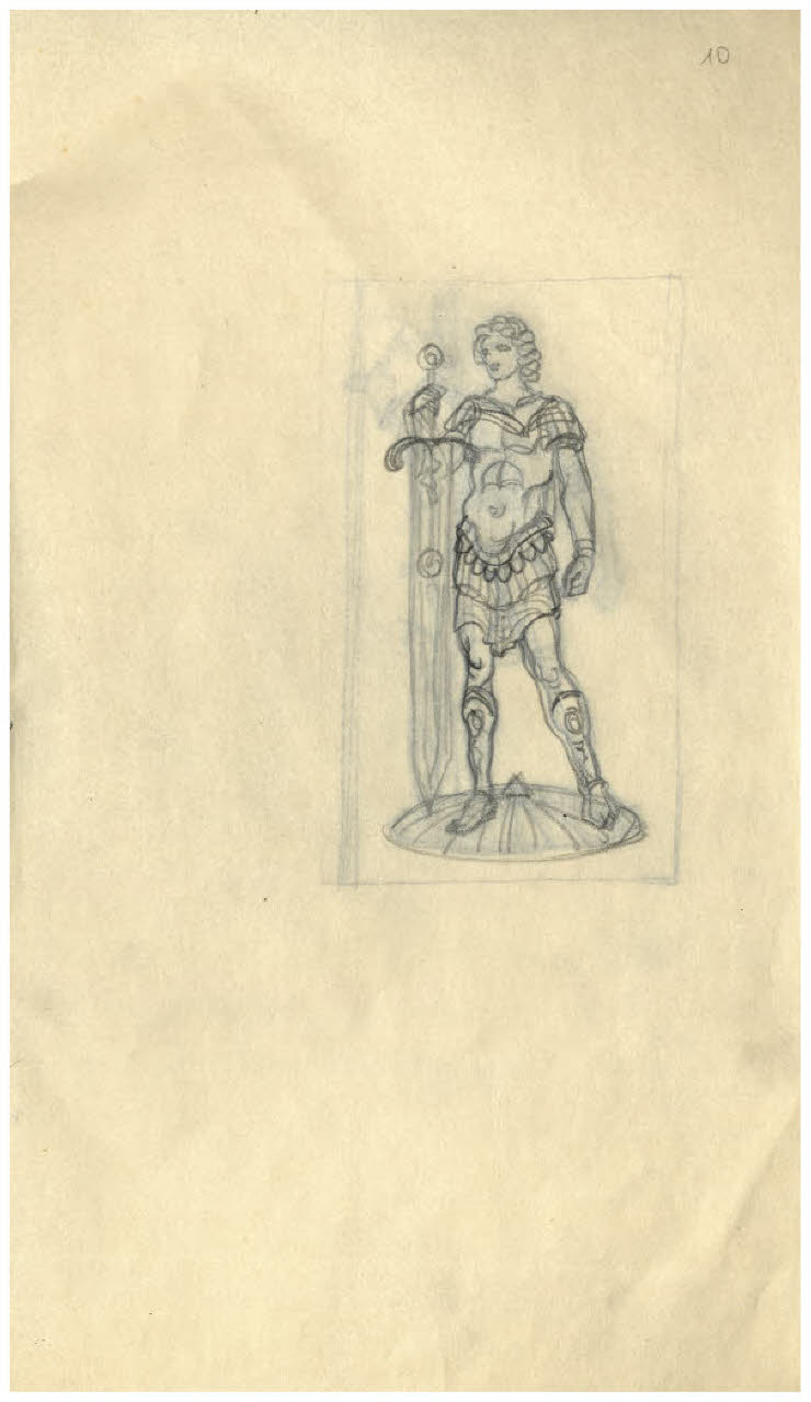 Guerriero con una grande spada (disegno) di Disertori, Benvenuto Maria (sec. XX)