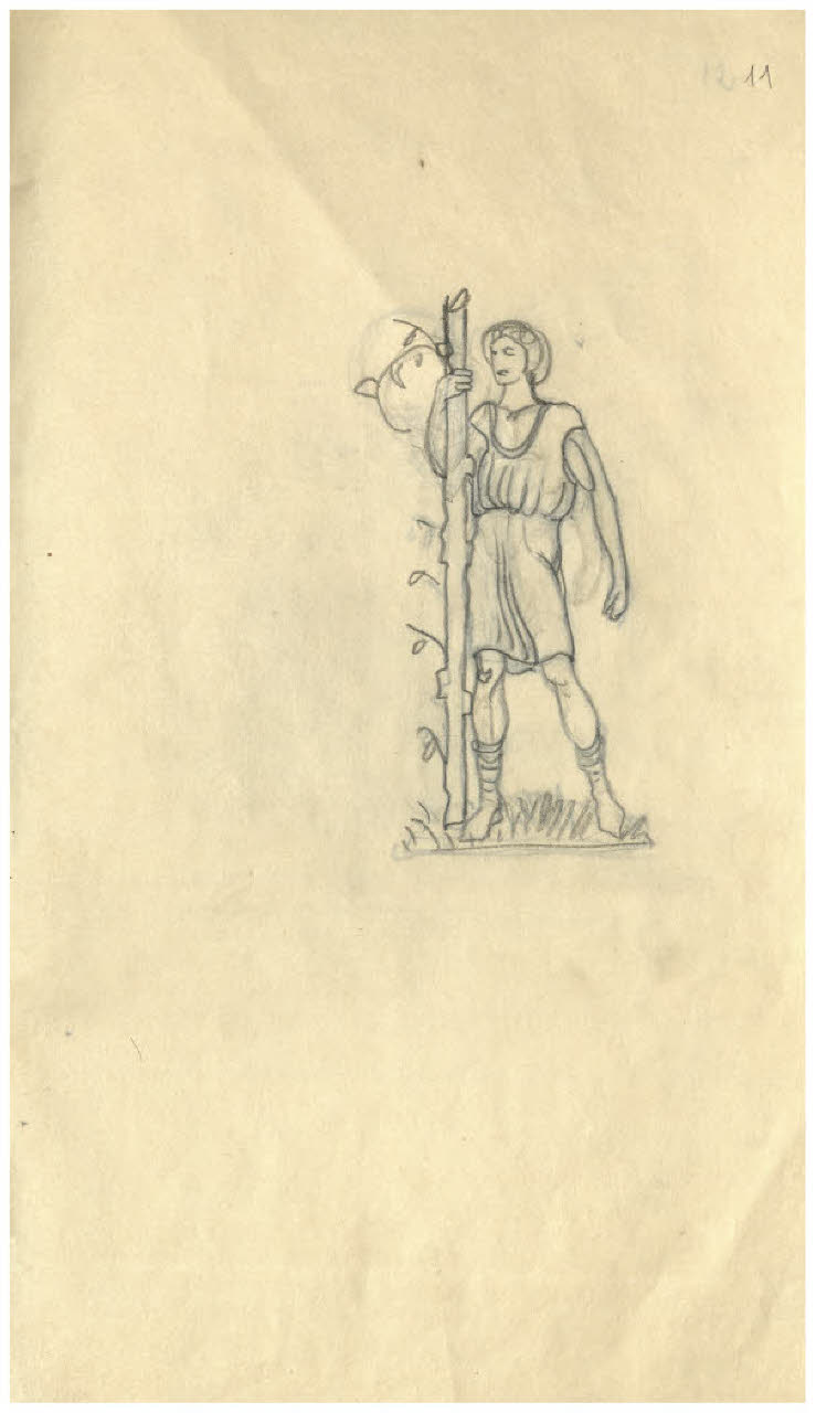 Giovane uomo con un tronco d'albero (disegno) di Disertori, Benvenuto Maria (sec. XX)
