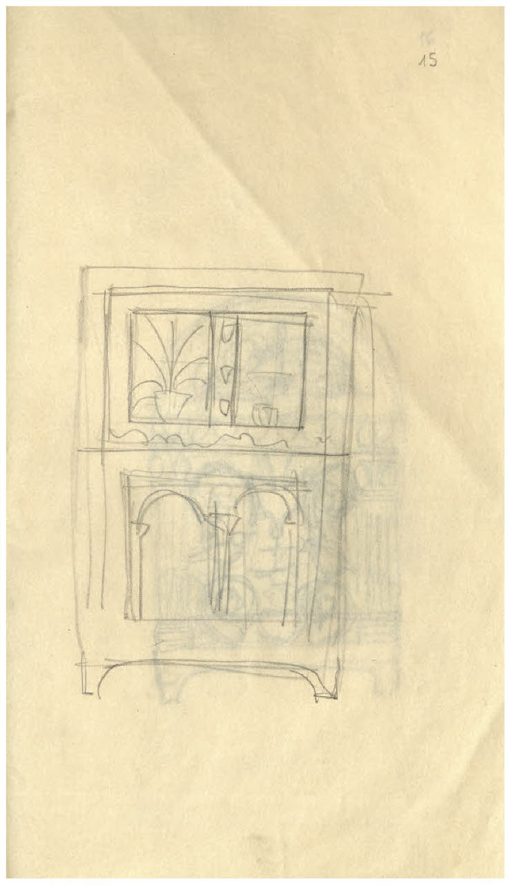 Studio di fianco di cofanetto (?) (disegno) di Disertori, Benvenuto Maria (sec. XX)