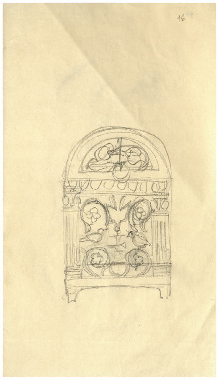 Studio di fianco di una tomba (?) (disegno) di Disertori, Benvenuto Maria (sec. XX)