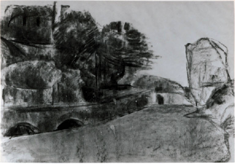 Trezzo D'Adda, Paesaggio (disegno) di Ramponi Antonia (metà sec. XX)
