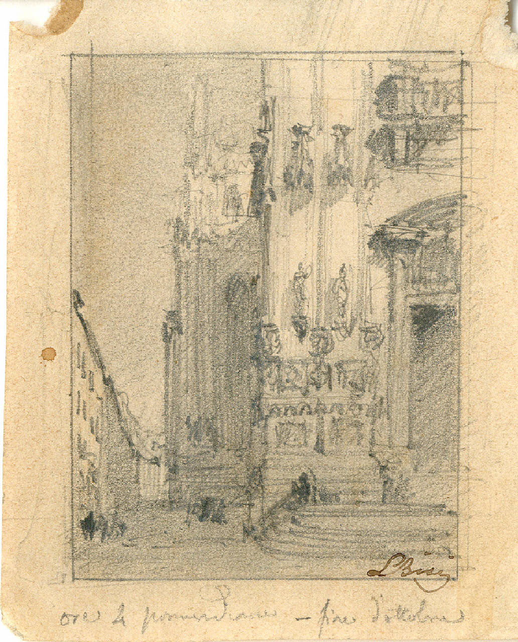 Angolo anteriore settentrionale del Duomo, Angolo anteriore settentrionale del Duomo (disegno) di Bisi, Luigi (sec. XIX)