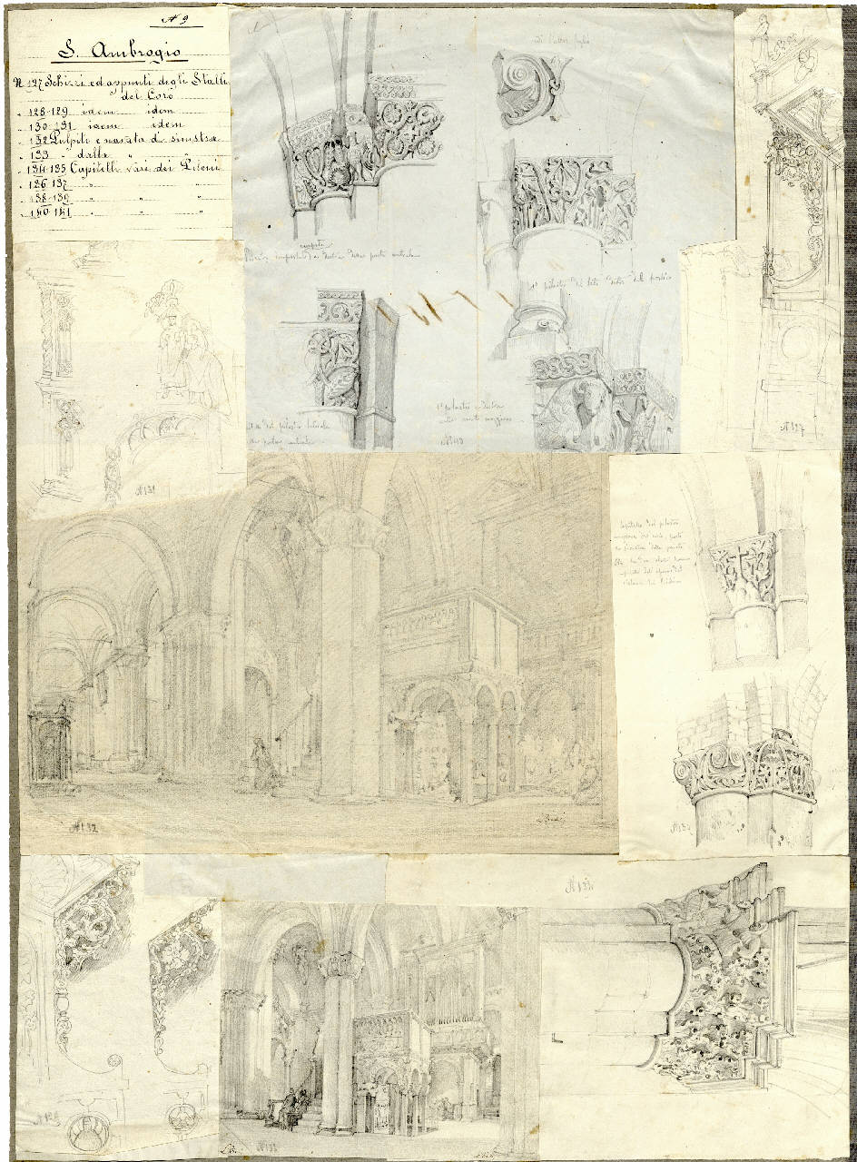 Pulpito e navata di sinistra, Pulpito e navata di sinistra (disegno) di Bisi, Luigi (sec. XIX)