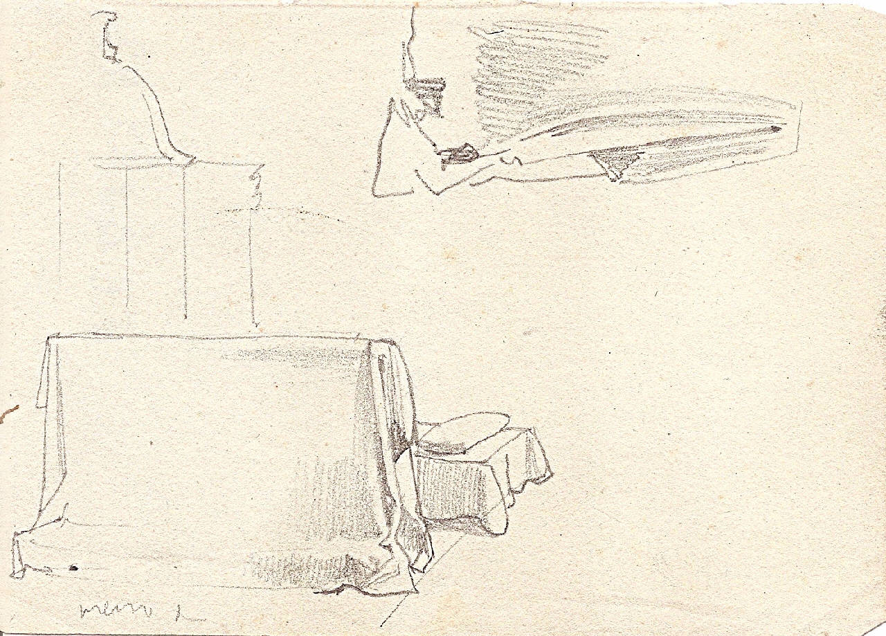 Studio di inginocchiatoio, Studio di inginocchiatoio (disegno) di Bisi, Luigi (sec. XIX)