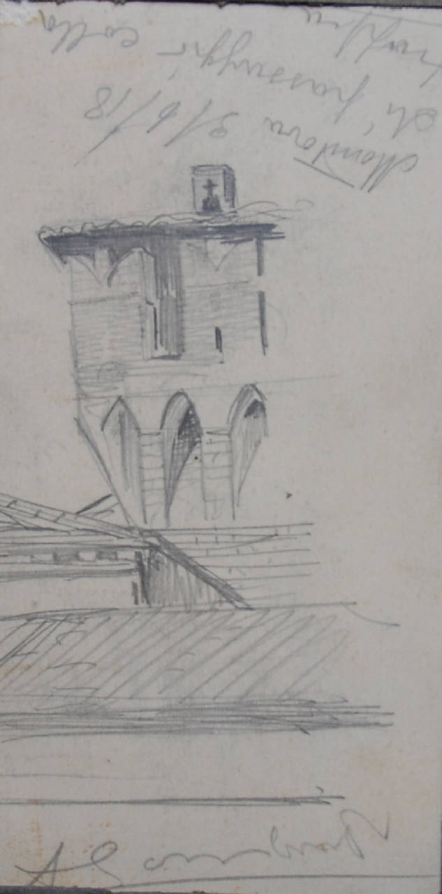 Mantova, di passaggio colla truppa (disegno) di Lombardi, Ambrogio (sec. XX)