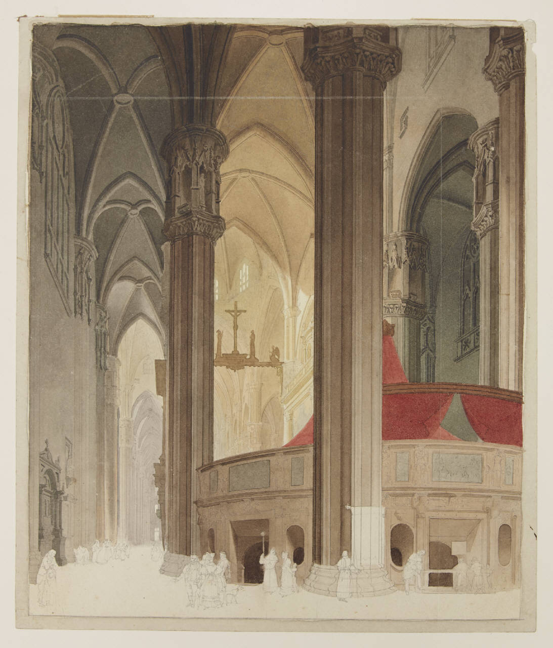 Duomo, veduta dell'interno dal retrocoro di destra, Duomo, veduta dell'interno dal retrocoro di destra (disegno) di Bisi, Luigi (sec. XIX)