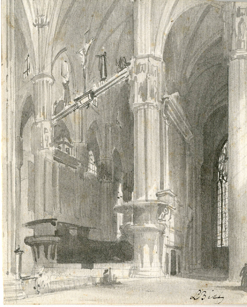 Duomo, fronte del presbiterio, Duomo, fronte del presbiterio (disegno) di Bisi, Luigi (sec. XIX)