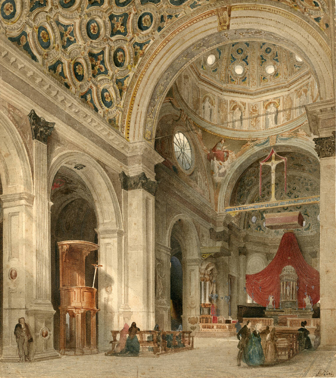 Interno di Santa Maria presso San Celso, Interno di Santa Maria presso San Celso (disegno) di Bisi, Luigi (sec. XIX)