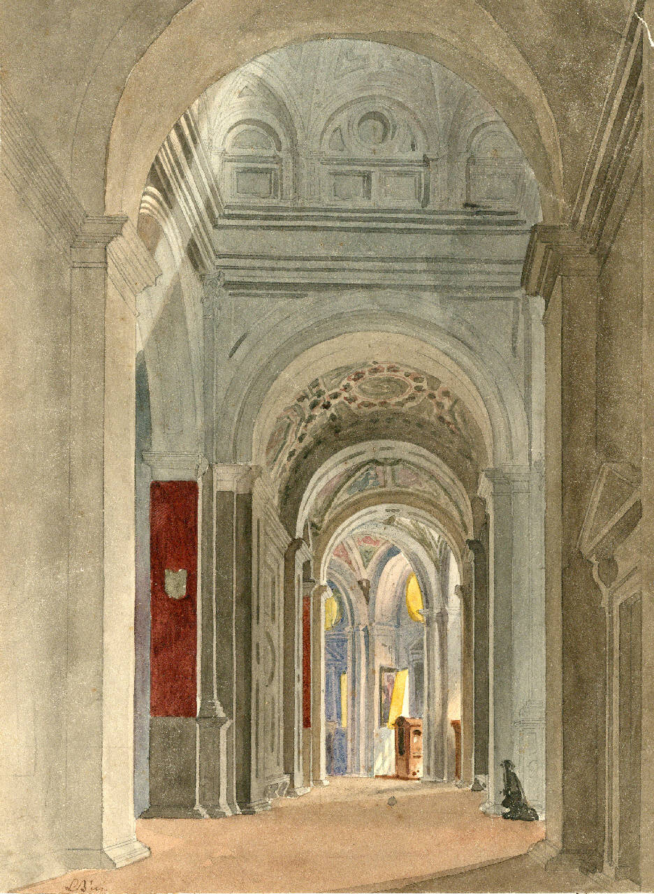 Santa Maria presso San Celso, retrocoro verso destra, Santa Maria presso San Celso, retrocoro verso destra (disegno) di Bisi, Luigi (sec. XIX)