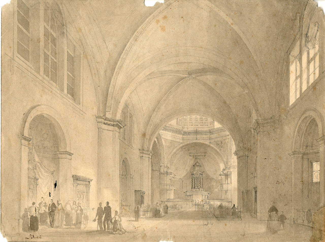San Nazaro veduta interna, San Nazaro veduta interna (disegno) di Bisi, Luigi (sec. XIX)