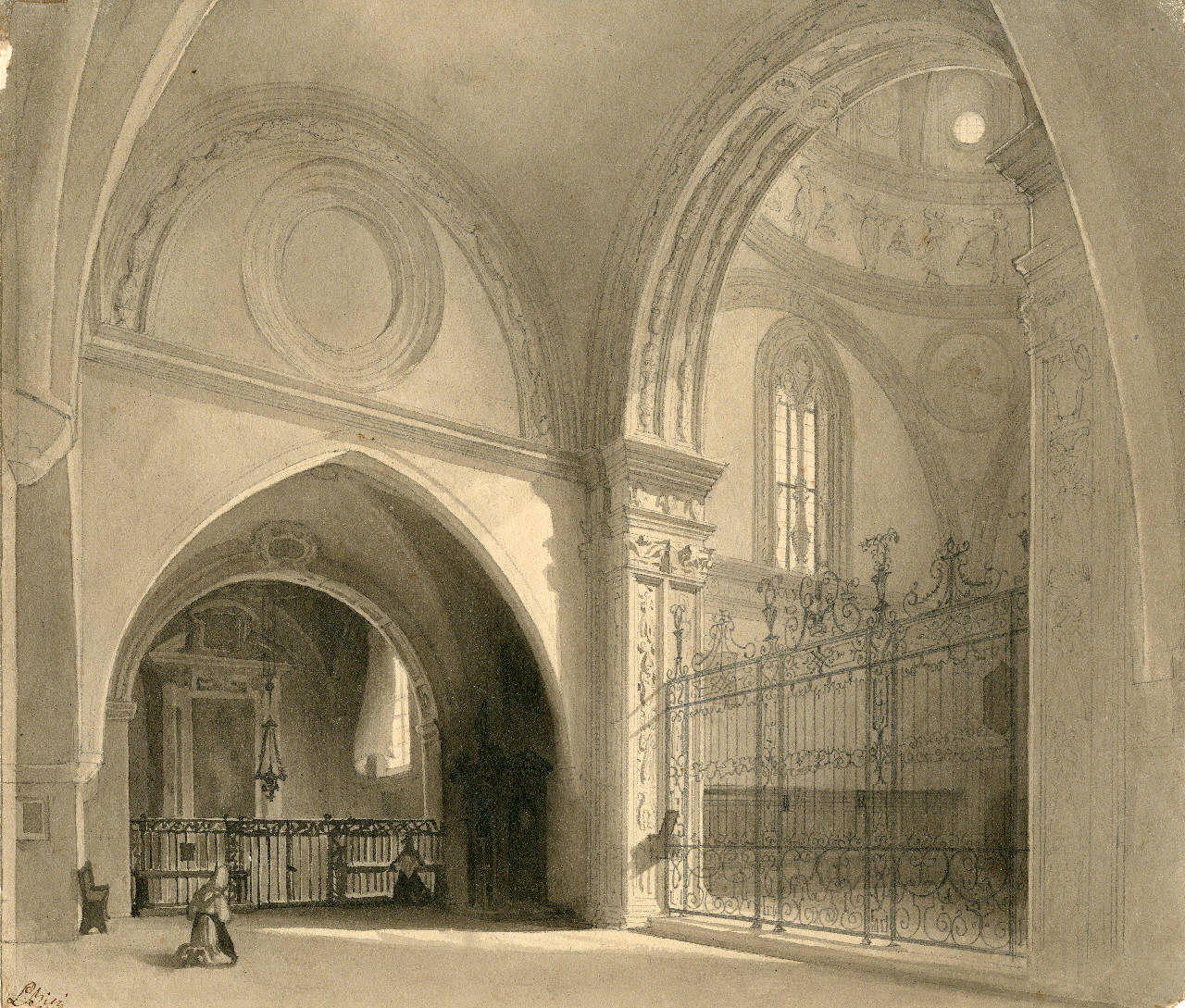 Ingresso alla cappella di San Pietro Martire a Sant' Eustorgio a Milano, Ingresso alla cappella di San Pietro Martire a Sant' Eustorgio a Milano (disegno) di Bisi, Luigi (sec. XIX)