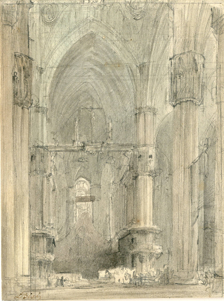 Interno del Duomo, presbiterio, Interno del Duomo, presbiterio (disegno) di Bisi, Luigi (sec. XIX)