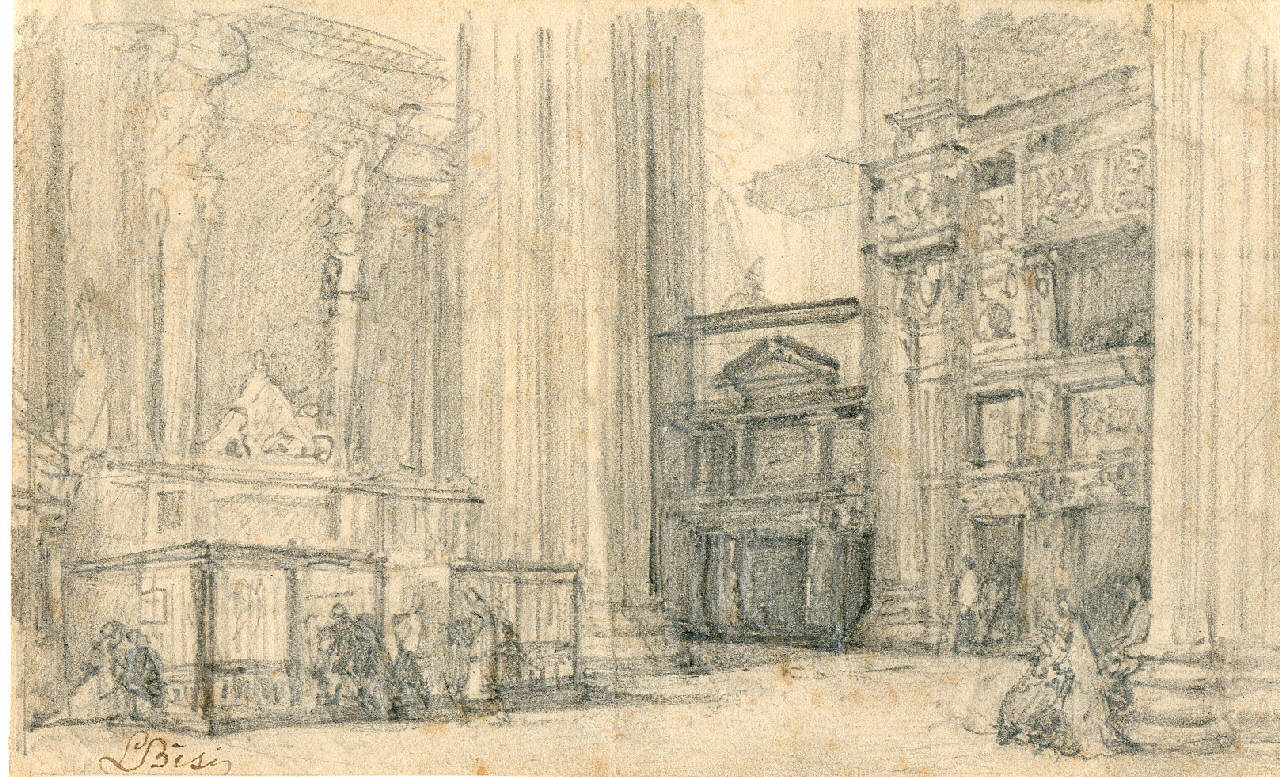 Duomo, altare di Santa Tecla ed adiacente imbocco del retrocoro, Duomo, altare di Santa Tecla ed adiacente imbocco del retrocoro (disegno) di Bisi, Luigi (sec. XIX)