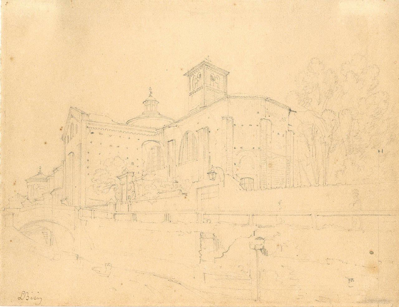 Veduta della parte posteriore di San Marco, Veduta della parte posteriore di San Marco (disegno) di Bisi, Luigi (sec. XIX)