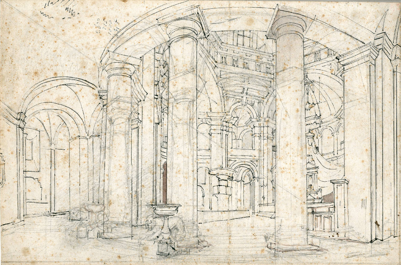 Interno di San Lorenzo, Interno di San Lorenzo (disegno) di Bisi, Luigi (sec. XIX)