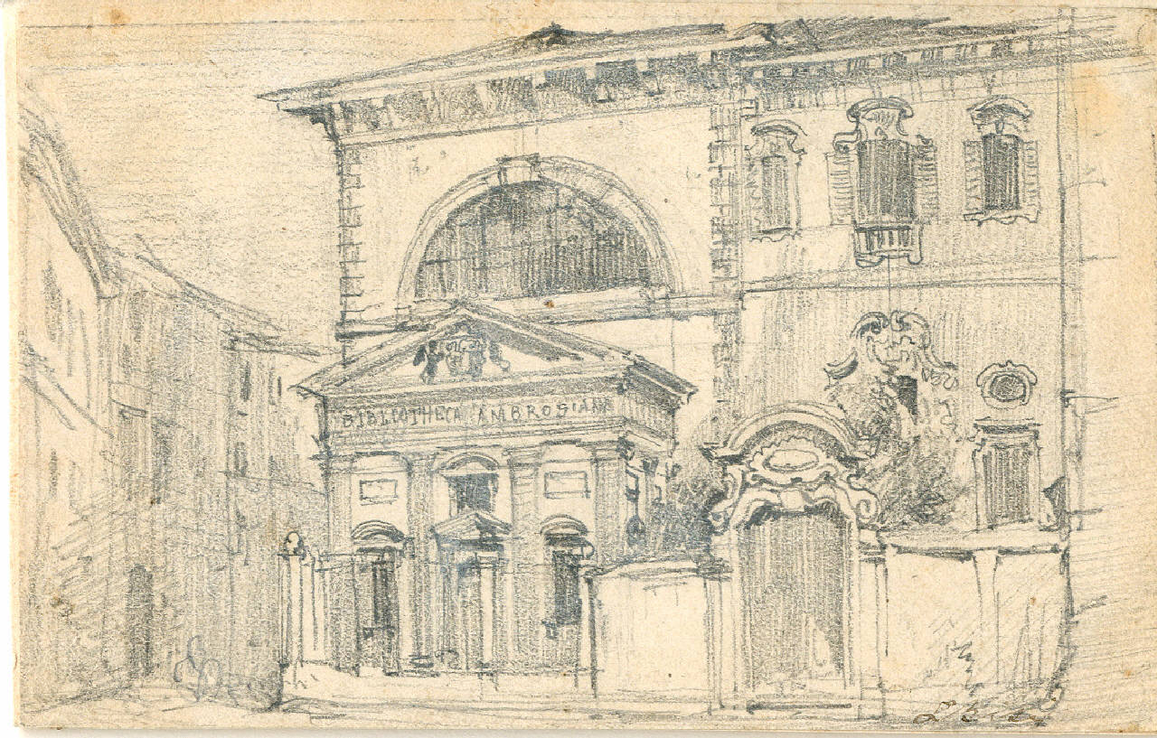 Biblioteca Ambrosiana dalla Piazza di San Sepolcro, Biblioteca Ambrosiana dalla Piazza di San Sepolcro (disegno) di Bisi, Luigi (sec. XIX)