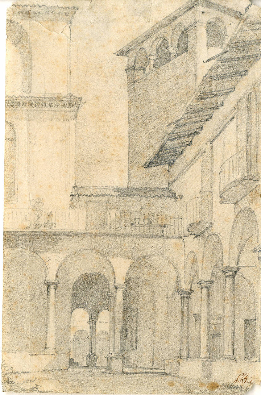 Chiostro del Monastero Maggiore, Chiostro del Monastero Maggiore (disegno) di Bisi, Luigi (sec. XIX)