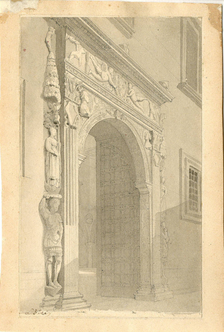 Portale della casa del Banco Mediceo in Via Bossi, Portale della casa del Banco Mediceo in Via Bossi (disegno) di Bisi, Luigi (sec. XIX)