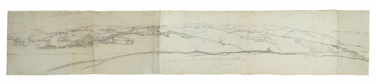 Da Santa Maria a Trusnie visto dal Veliki Vrh (Celo), paesaggio (disegno) di Cantinotti, Innocente (primo quarto sec. XX)