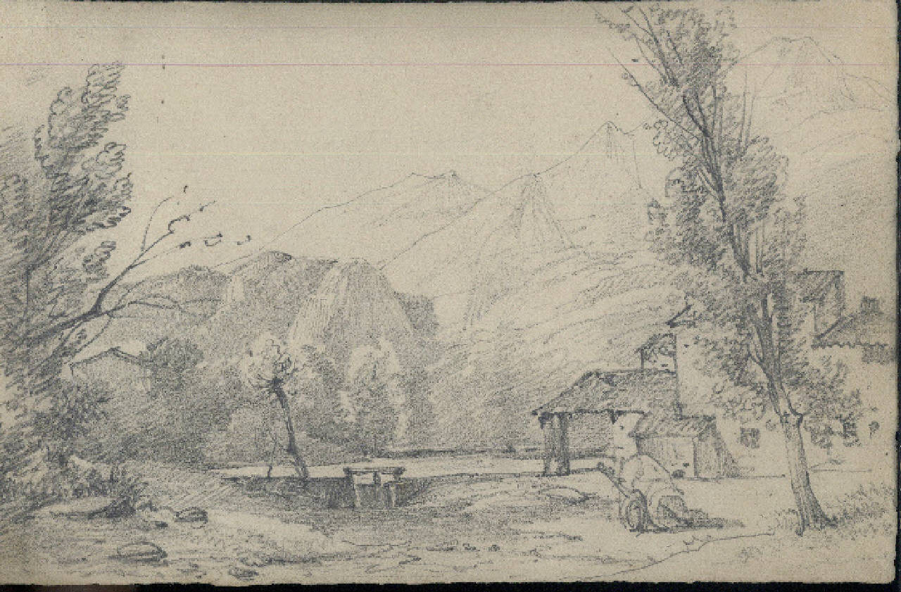 paesaggio con montagne (disegno) di Bisi, Luigi (sec. XIX)