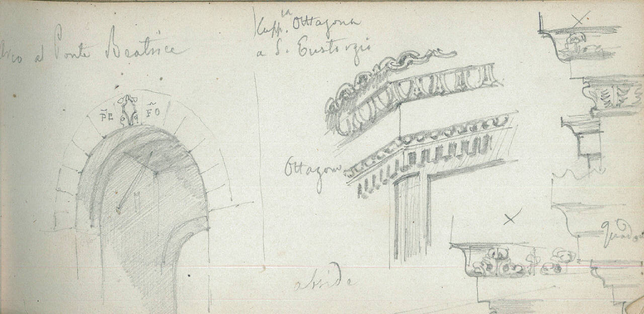 Dettaglio Pusterla Beatrice a Milano, Dettaglio Pusterla Beatrice a Milano (disegno) di Bisi, Luigi (metà sec. XIX)