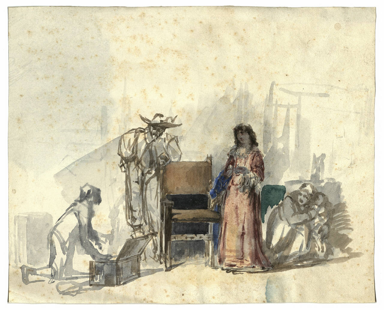 Scenetta di genere seicentesco, Scena con uomini e donne (disegno) di Durini, Alessandro (metà sec. XIX)