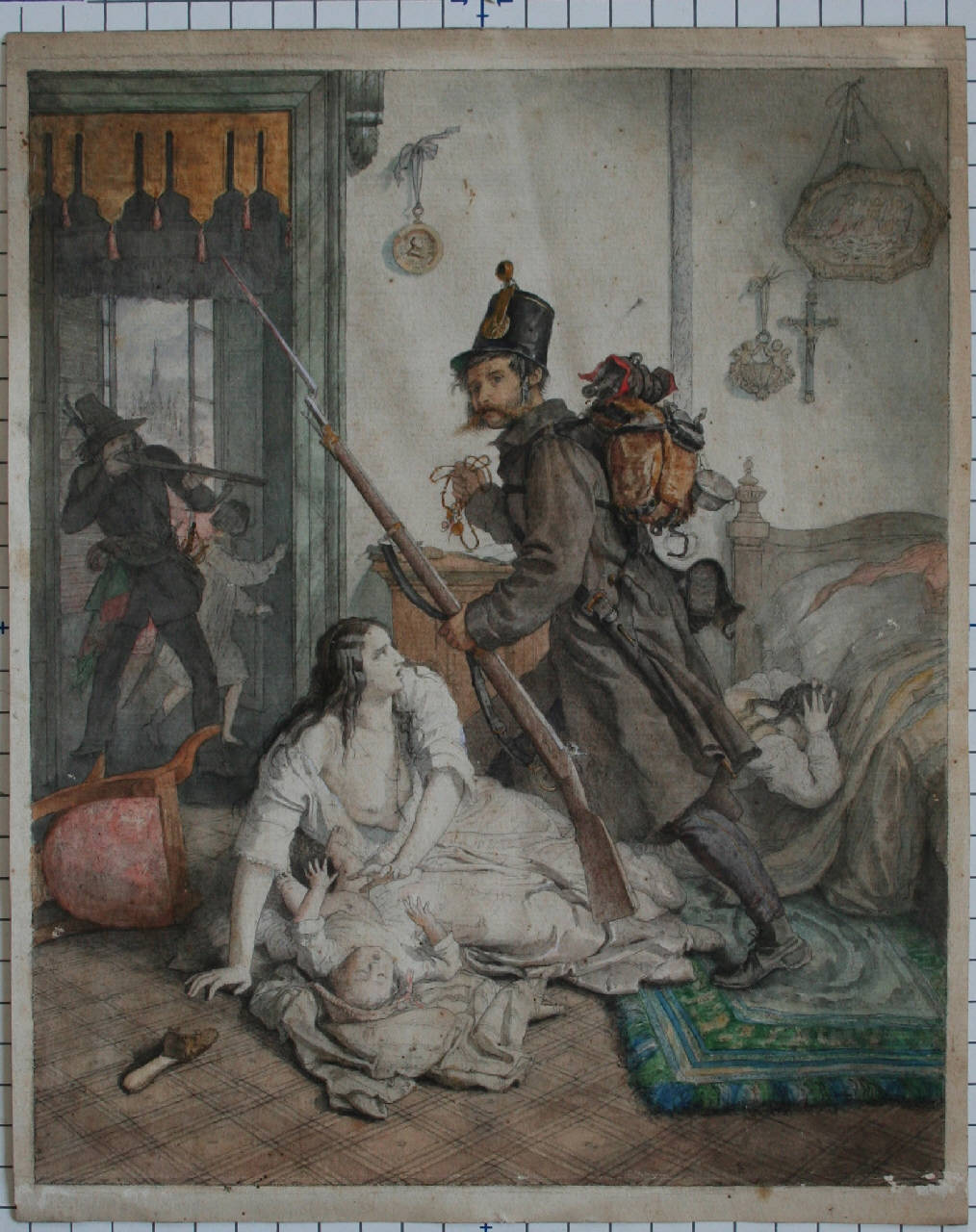 Episodio delle cinque giornate di Milano, Episodio delle cinque giornate di Milano (disegno) di Verazzi, Baldassarre (sec. XIX)