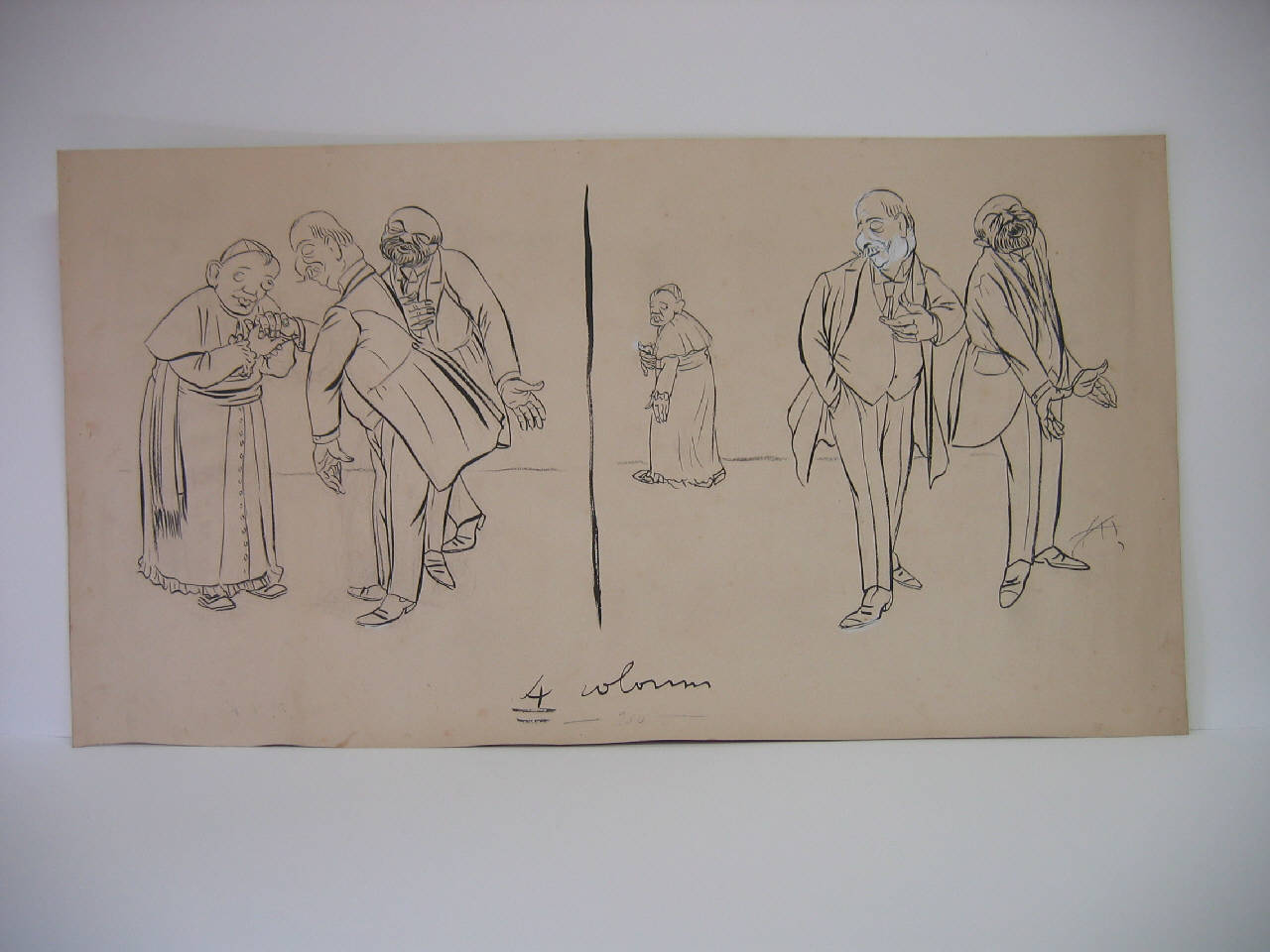 Episcopio, governo e municipio/ si scambian "buona fine e buon principio"./ Però lo fan colla cordialità/ ché propria delle ufficiali autorità. (disegno) di Mazza, Aldo (1912/04/14 - )