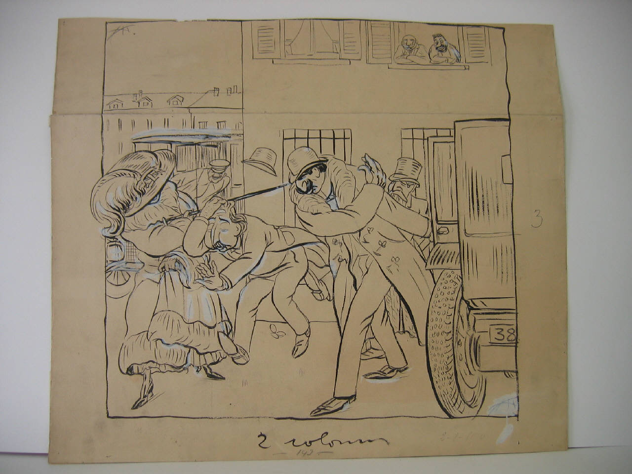 Ponti e Turati (dalla finestra) (disegno) di Mazza, Aldo (1910/01/02 - )