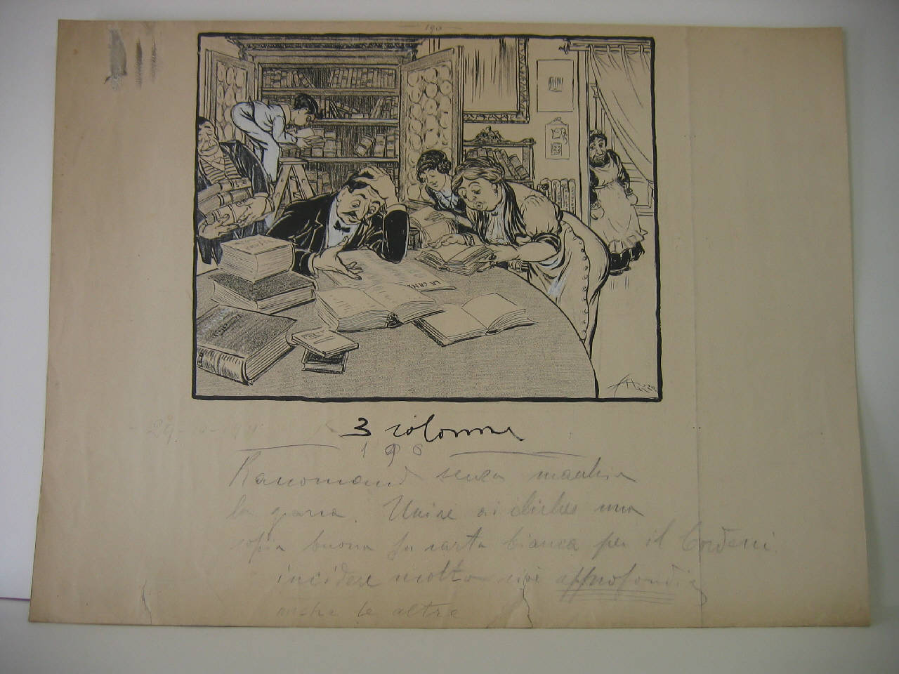 La lettura in famiglia della dannunziana "canzone del sangue". (disegno) di Mazza, Aldo (1911/10/29 - )