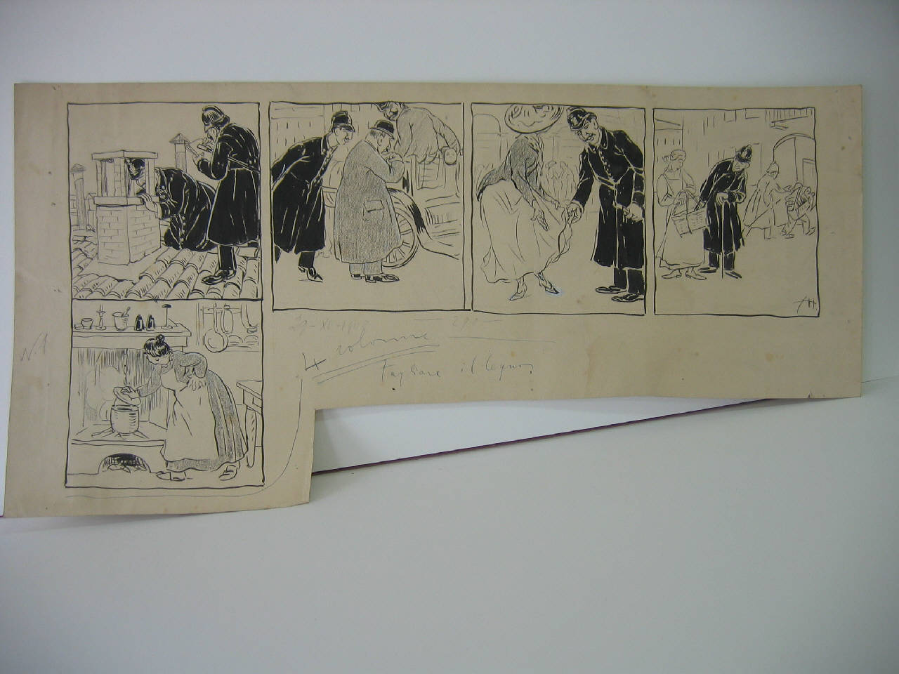 GLI ACCERTAMENTI PER LA TASSA DI FAMIGLIA. (disegno) di Mazza, Aldo (1908/11/29 - )