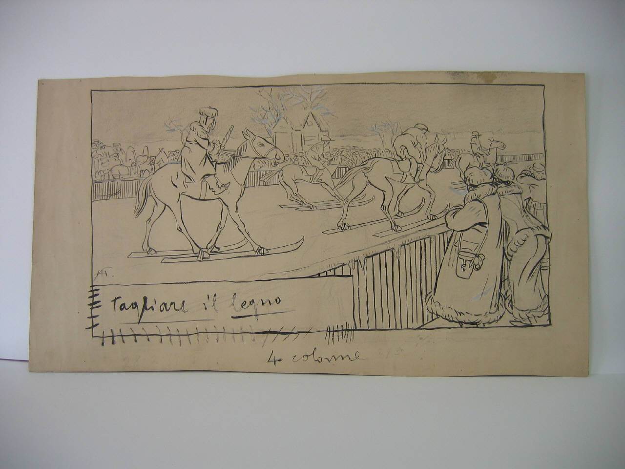 LA NEVE E L'APERTURA DELLA STAGIONE DI SAN SIRO. (disegno) di Mazza, Aldo (1909/02/28 - )