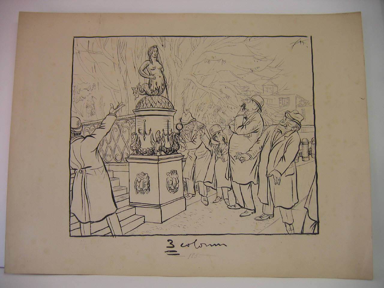 SULLA PASSERELLA ARTISTICA DI VIA SAN DAMIANO/ LACOMMISSIONE ARTISTICA. (disegno) di Mazza, Aldo (1913/04/27 - )