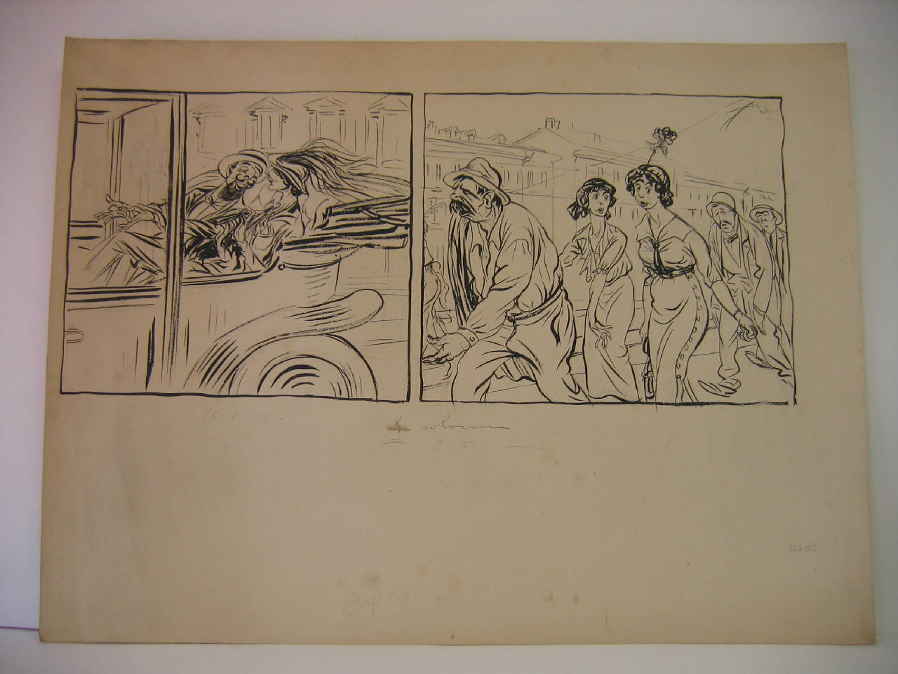 DURANTE LO SCIOPERO TRAMVIARIO. (disegno) di Mazza, Aldo (1913/06/22 - )