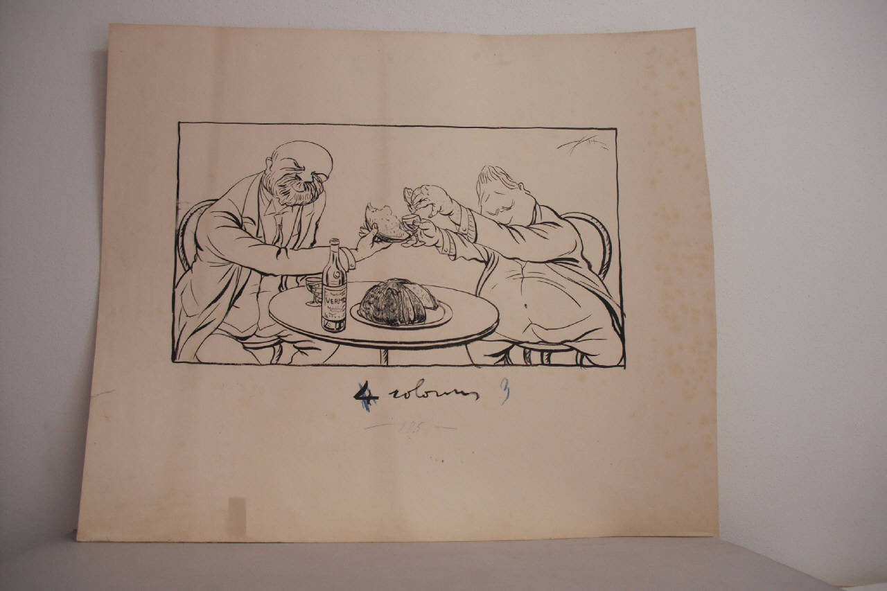 I SINDACI GREPPI E ROSSI E LA "DIRETTISSIMA". (disegno) di Mazza, Aldo (1913/07/13 - )