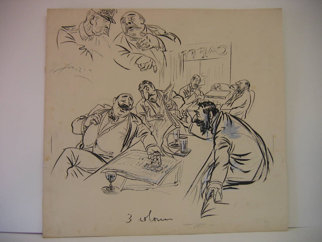 LE DISCUSSIONI AL CAFFE'. (disegno) di Mazza, Aldo (1915/10/10 - )