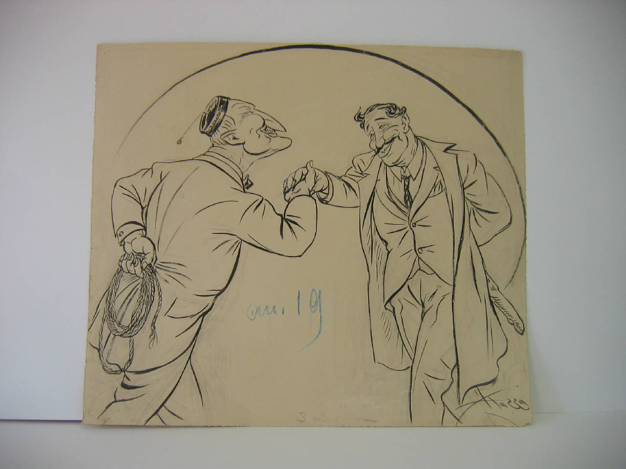 LE AMICHEVOLI TRATTATIVE TRA PADRONE E INQUILINO. (disegno) di Mazza, Aldo (1923/01/21 - )