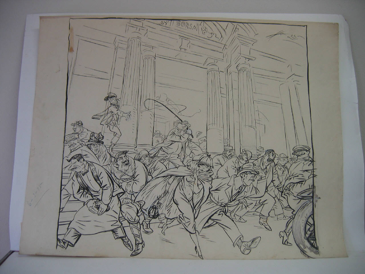 IL DECRETO SULLE BORSE. (disegno) di Mazza, Aldo (1925/03/06 - )