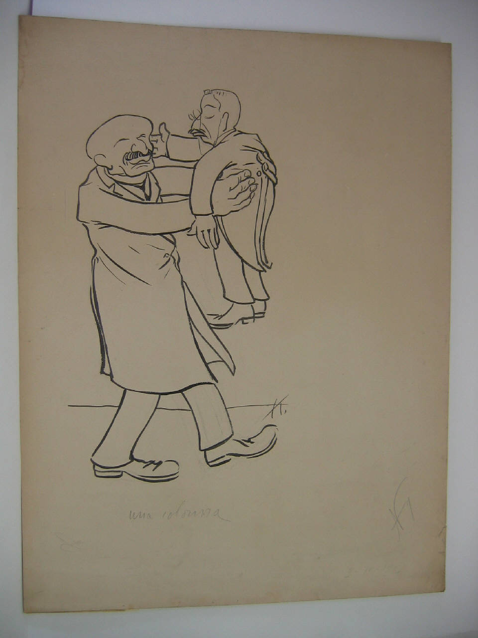 L'INCONTRO DI CORNAGGIA E ROMUSSI ALLA CAMERA. (disegno) di Mazza, Aldo (1905/04/09 - )