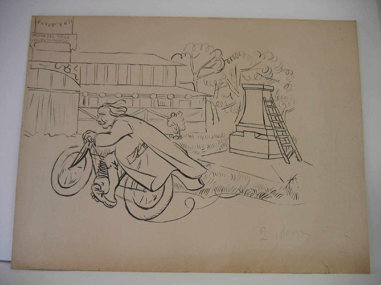 PRIMI EFFETTI DELLA MOSTRA AUTOMOBILISTICA. (disegno) di Mazza, Aldo (1905/05/21 - )