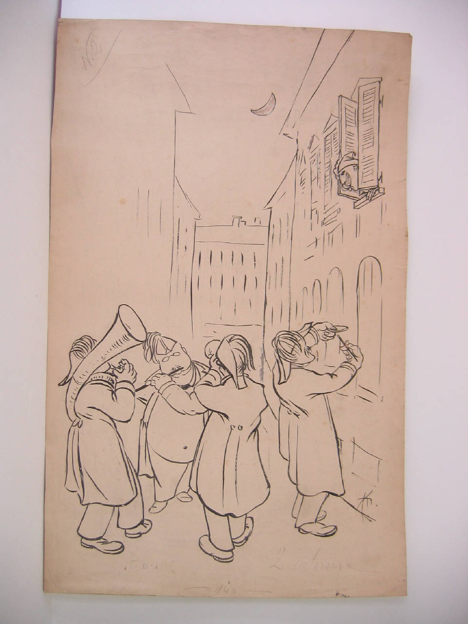 LE GIUSTE DOMANDE DELLA NOSTRA BANDA MUNICIPALE. (disegno) di Mazza, Aldo (1905/11/26 - )