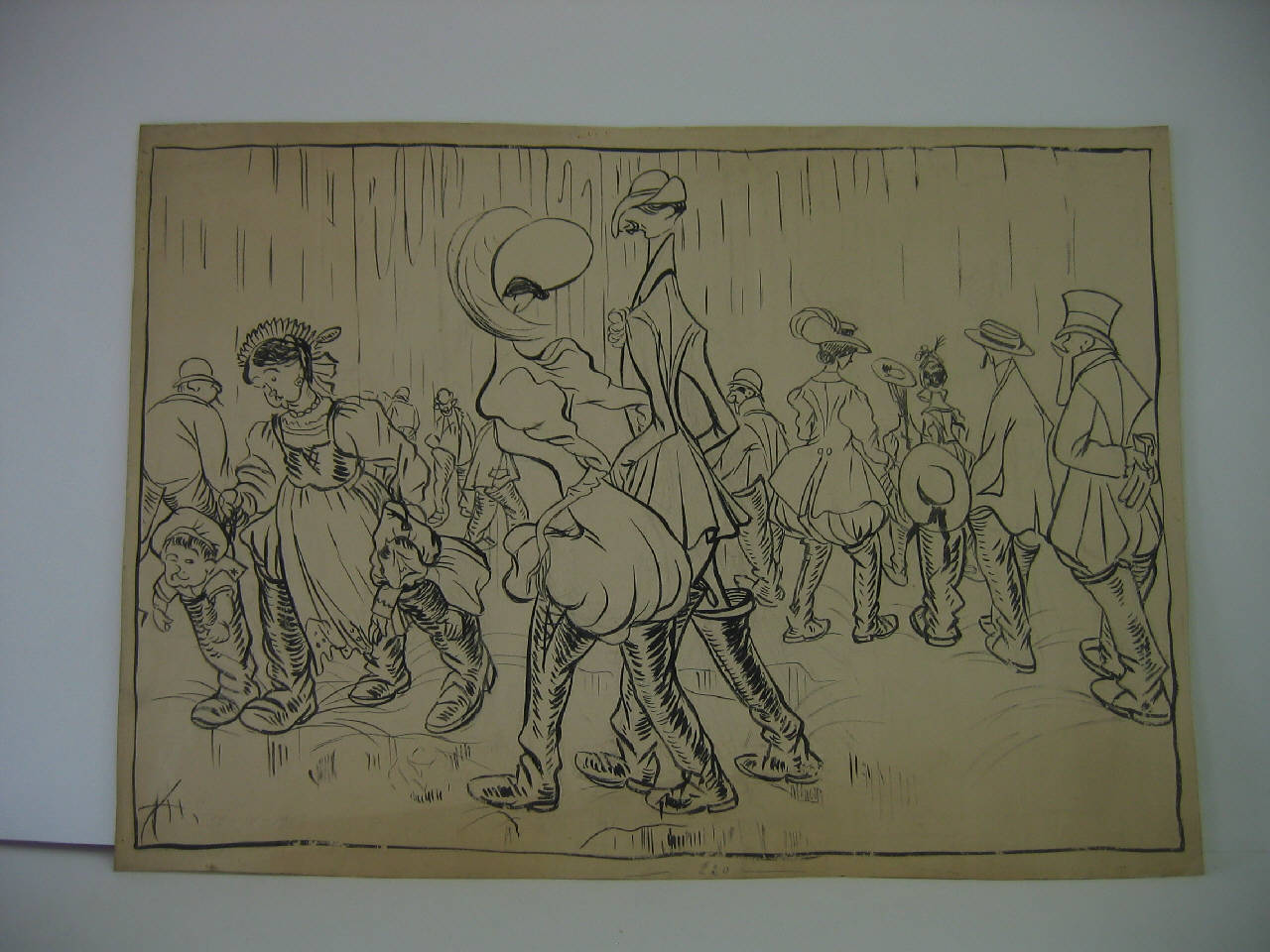 IL FIGURINO DELL'ULTIMA MODA - PER L'APERTURA DELL'ESPOSIZIONE IN CASO DI PIOGGIA. (disegno) di Mazza, Aldo (1906/04/22 - )