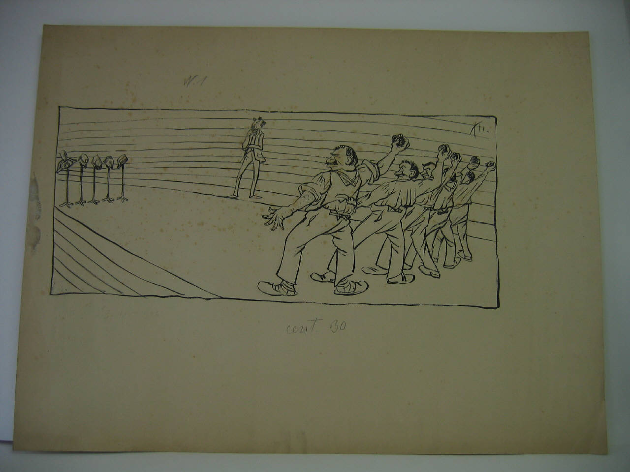LA GRAN VITTORIA ITALIANA ALLE OLIMPIADI. IL LANCIO DEL SASSO. (disegno) di Mazza, Aldo (1906/04/29 - )