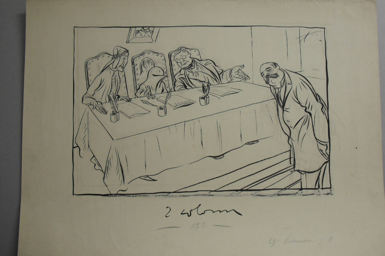 L'ESAME DI SALANDRA. (disegno) di Mazza, Aldo (1914/12/06 - )