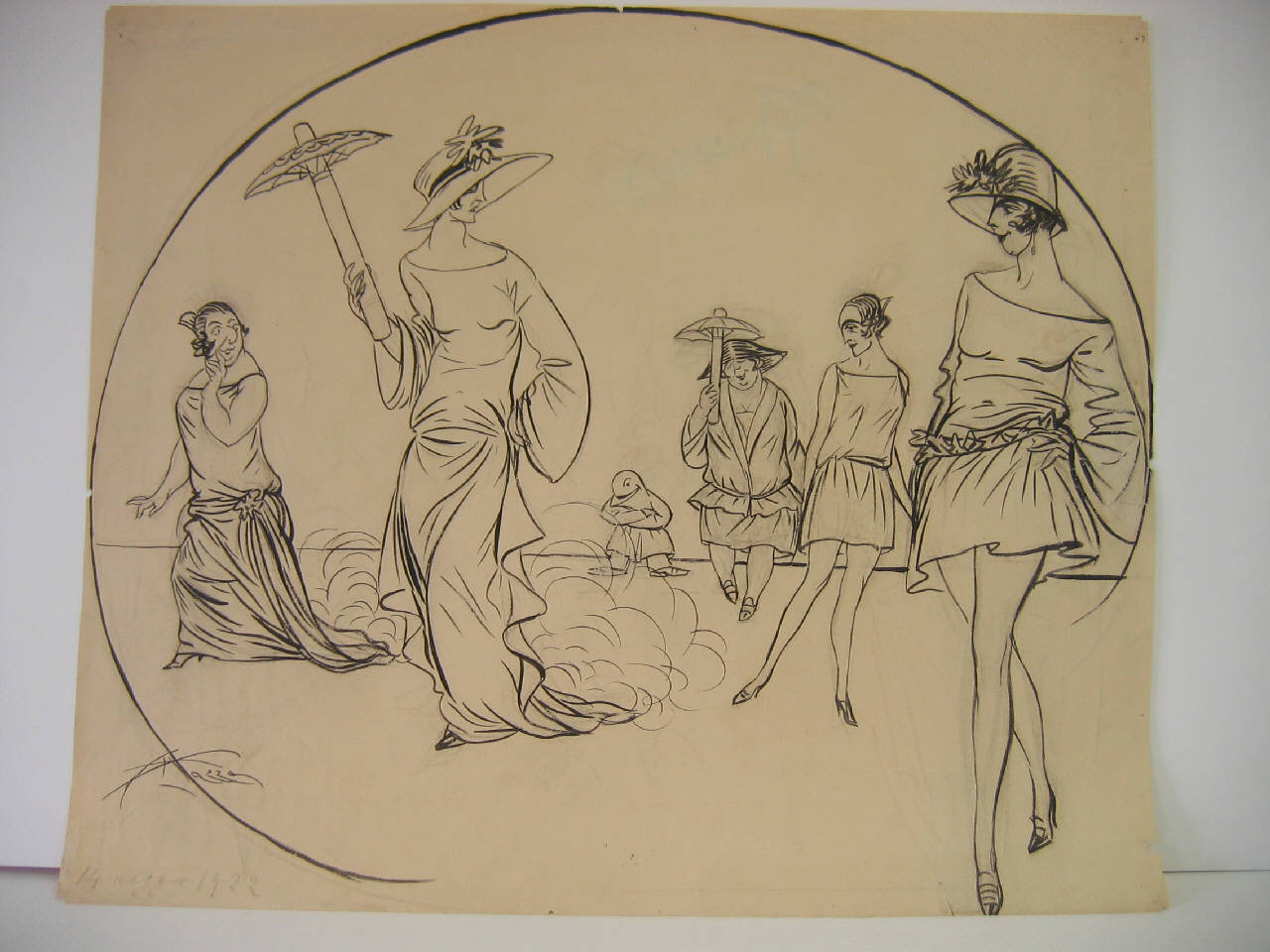 LA GUERRA TRA LE GONNE LUNGHE E LE GONNE CORTE. (disegno) di Mazza, Aldo (1922/05/14 - )