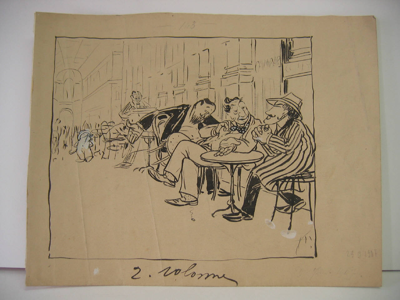 Toscanini conversa con due persone in Galleria. (disegno) di Mazza, Aldo (1907/09/09 - )