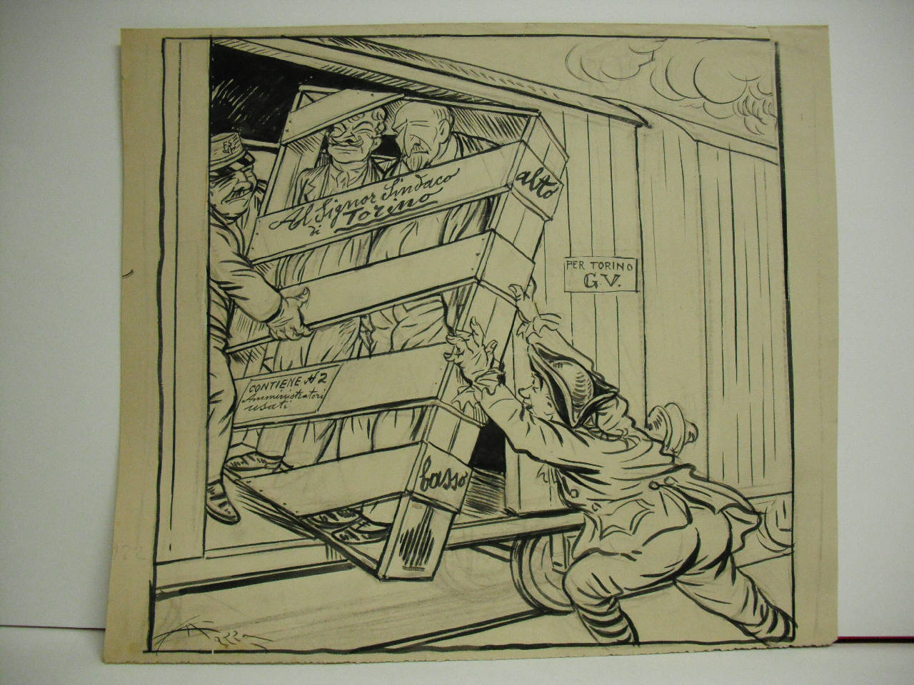 IL PRIMO BILANCIO DI TORINO E' IN PAREGGIO. (disegno) di Mazza, Aldo (1922/04/09 - )