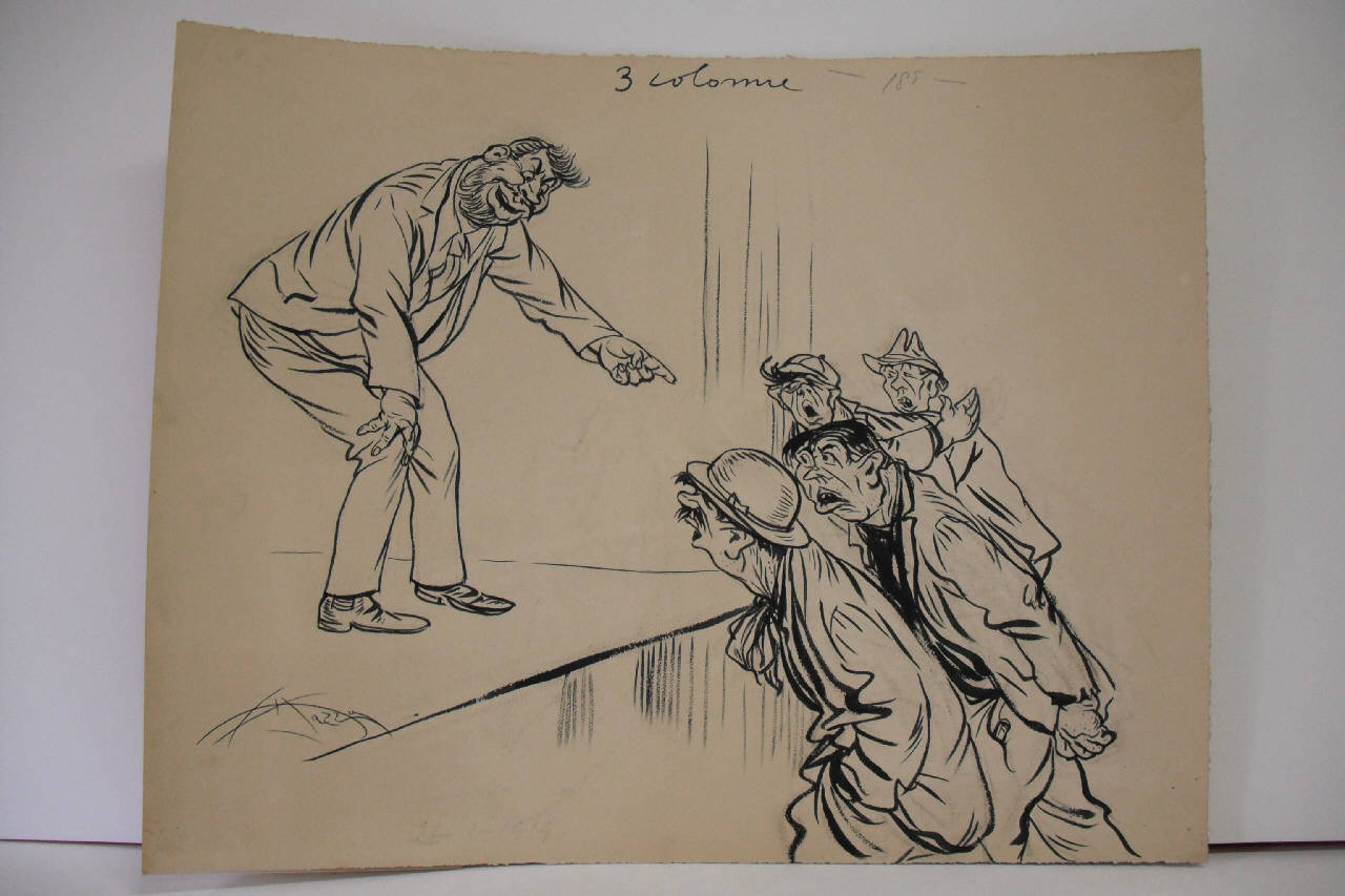 LE URLA CONTRO TURATI AL COMIZIO. (disegno) di Mazza, Aldo (1919/01/26 - )