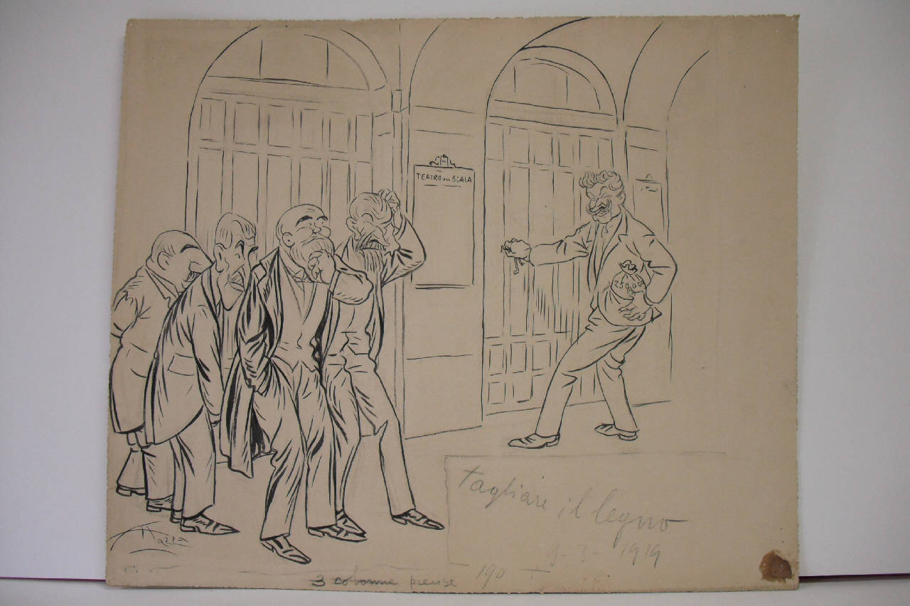 LA QUESTIONE DELLA SCALA. (disegno) di Mazza, Aldo (1919/03/09 - )